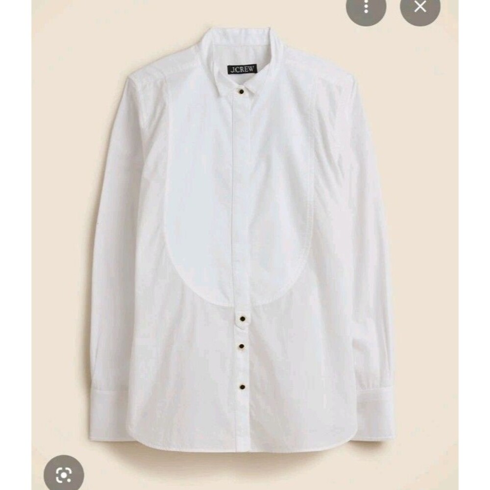J.Crew Jules White Tuxedo Shirt Cotton Poplin White Long Sleeve CP642 Size 8 NWT